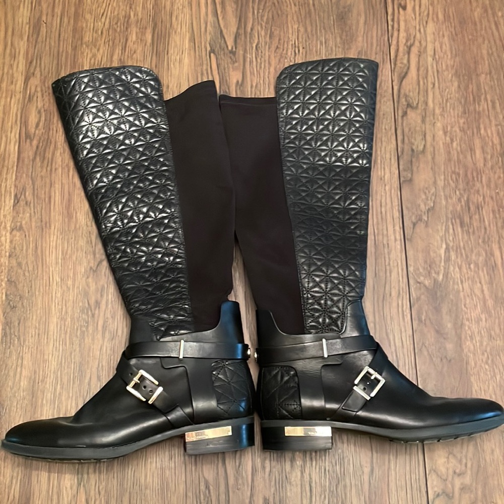 Women’s Vince Camuto Black Leather/Cloth Knee Length Boots Size 9